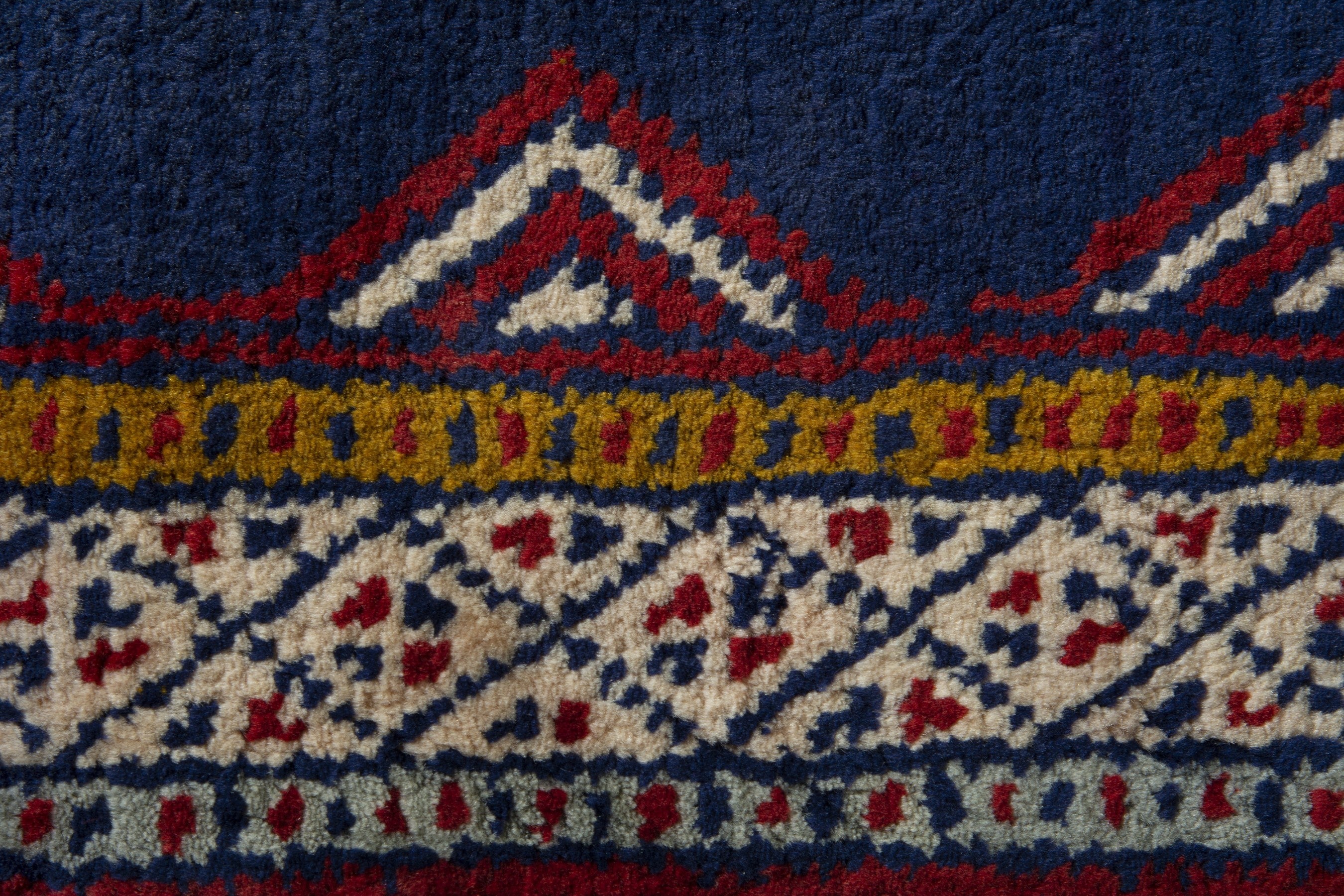 Persian Torkaman accent rug in navy and cream, view 6 of 9