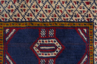 Persian Torkaman accent rug in navy and cream, view 9 of 10