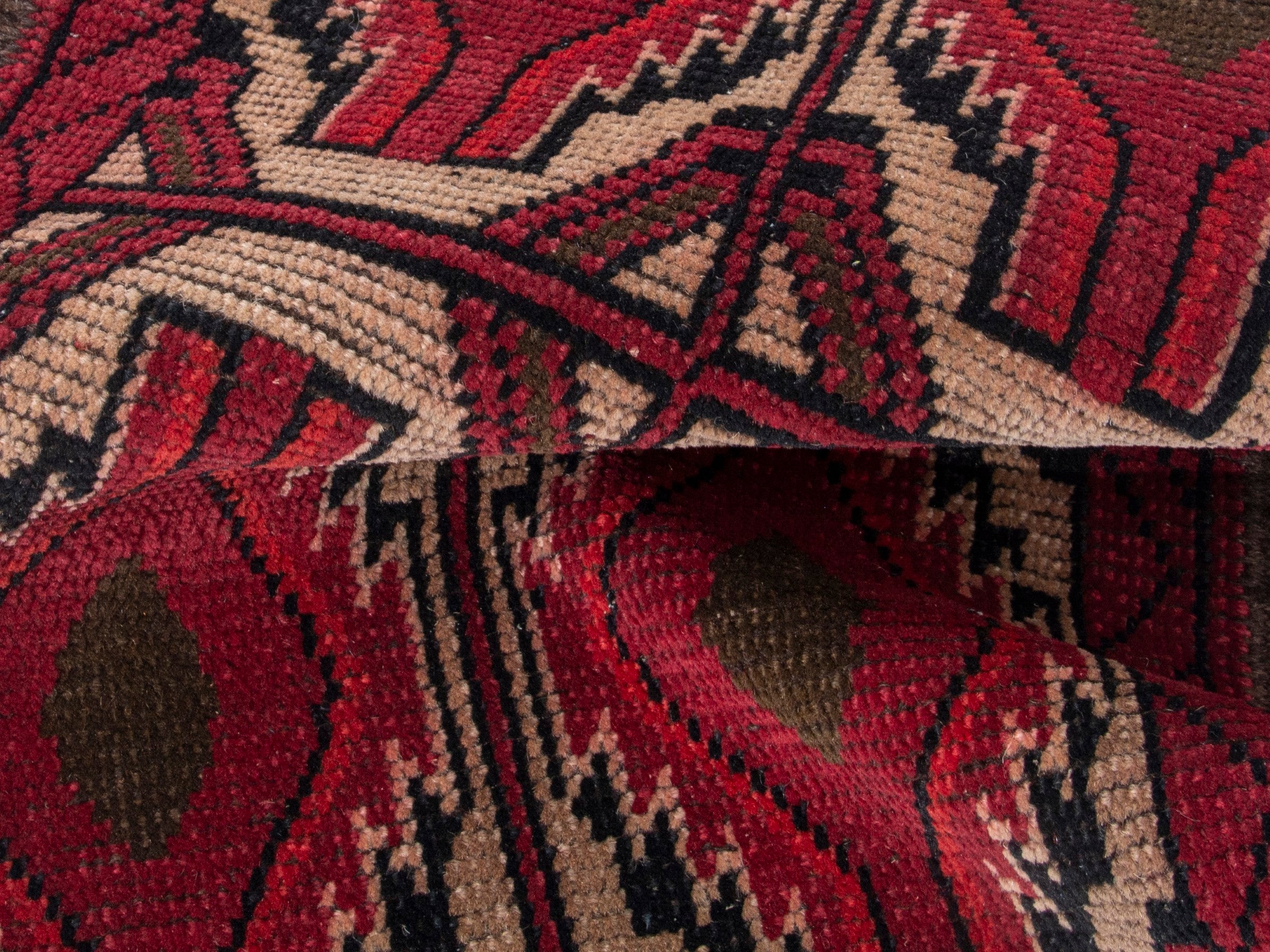 Persian Baluch runner rug in burgundy and cream, view 16 of 17